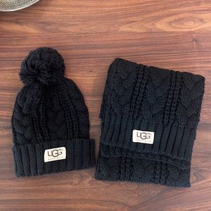 Ugg black knit scarf and matching beanie NEVER WORN